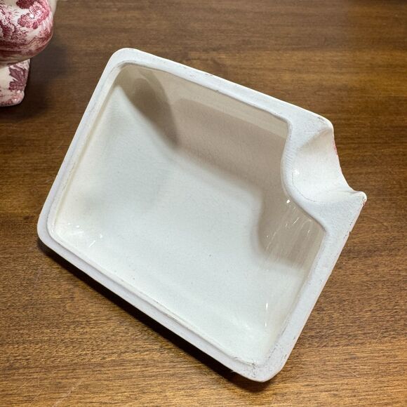 Vintage Gravy Boat Tureen Pink and White Transfer Ware Mushrooms Antique - Picture 10 of 13